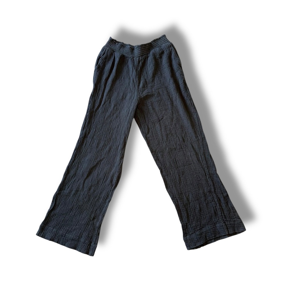 Faherty Women's‎ Gauze Smocked Waist Wide Leg Crop Pants Gray Size S
